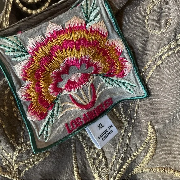 Johnny Was Brown Velvet Long Sleeve Dress with Floral Embroidery - Picture 4 of 8